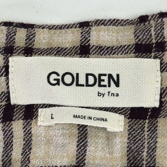 Aritzia Golden by TNA Plaid Cropped Flannel Button Down Shirt Wool Blend size L - Picture 3 of 8